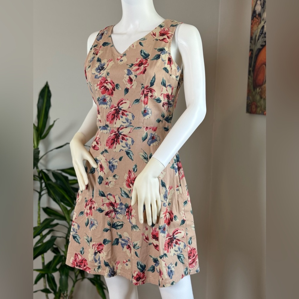Charming Charlie Khaki Floral Cut Out Dress Size Medium - Picture 1 of 13